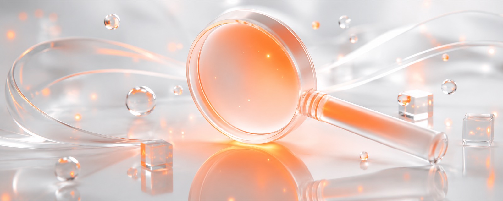 Loupe en verre dépoli translucide dont la lentille irradie une lueur orange
