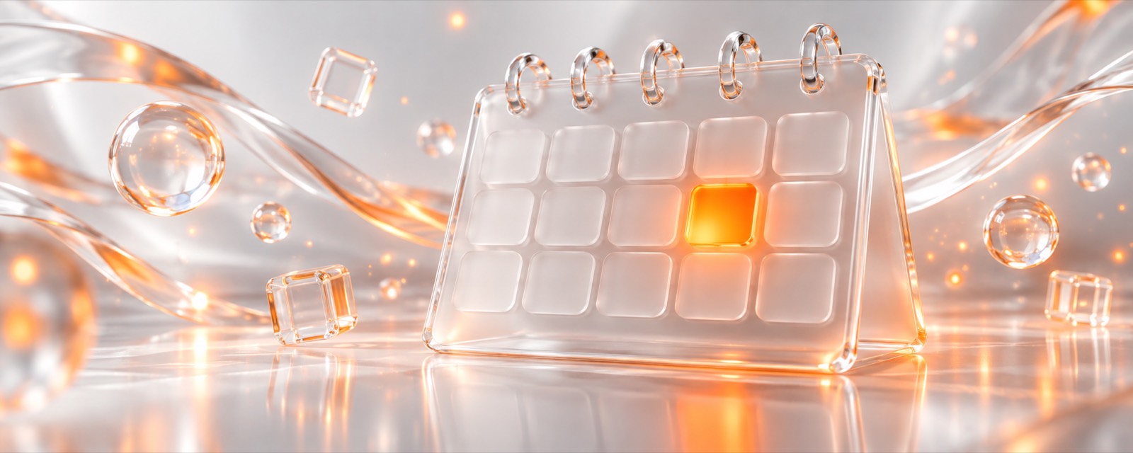 Calendrier de bureau en verre dépoli dont une seule case irradie une lueur orange